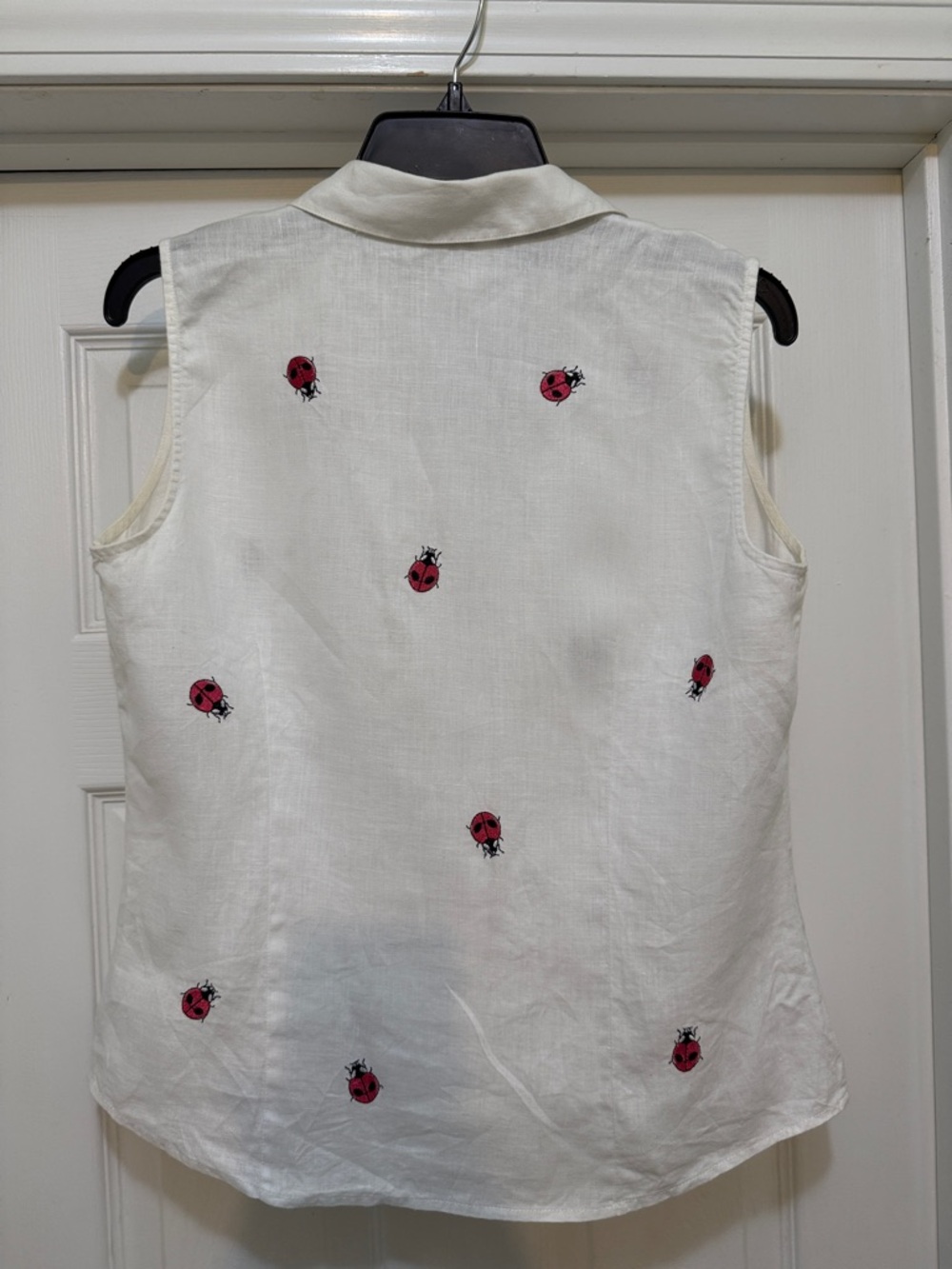 Richard Malcolm Irish Linen Ladybug Embroidered Button Top White Size L - Picture 2 of 8